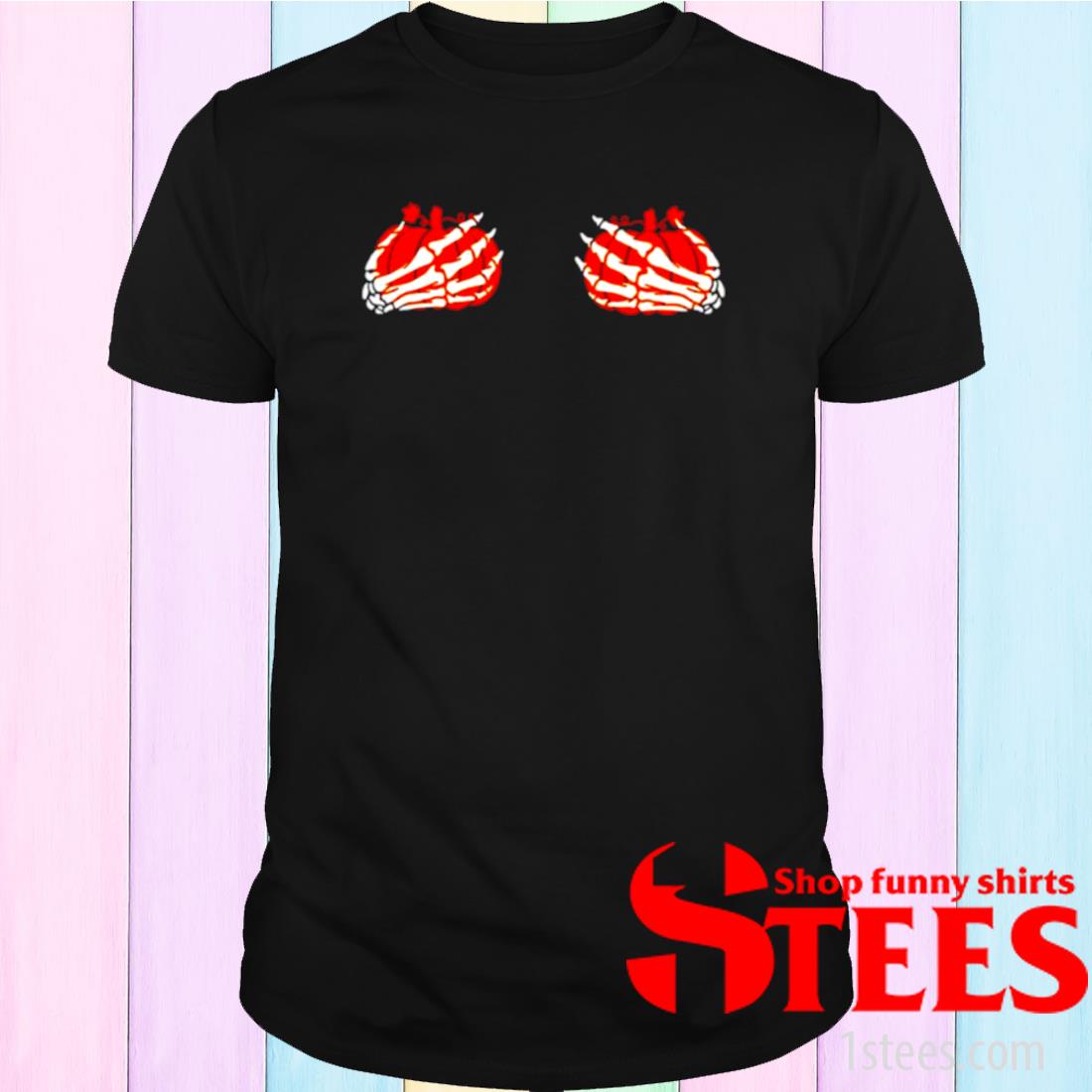 skeleton hands holding pumpkins shirt