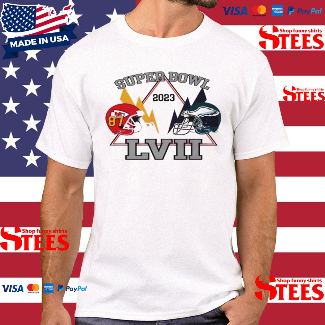 Official 87 Kansas And 62 Eagles Kelce Bowl, Super Bowl Lvii Helmet Shirt