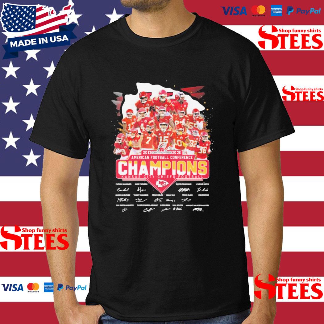 Official Kansas City Chiefs Football Champions 2023 Super Bowl signatures T-shirt