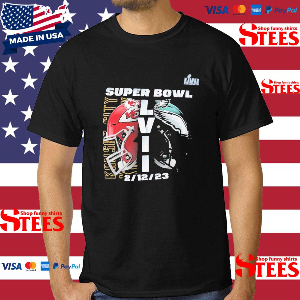Official Kansas City Chiefs Vs Philadelphia Eagles Super Bowl Lvii Matchup Helmet Decals T-shirt