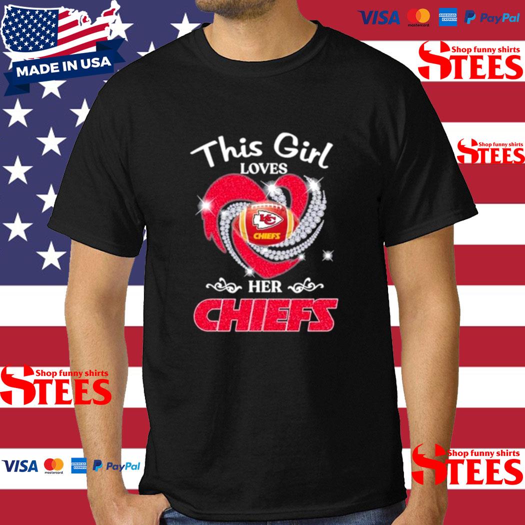 Kansas City Chiefs Girls Diamond Heart T-Shirt, Kansas City Chiefs Gifts  For Him