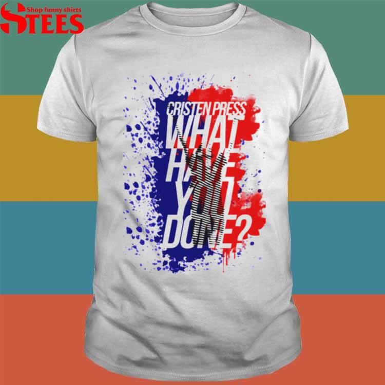 Christen Press What Have You Done - red and white on blue | Essential  T-Shirt