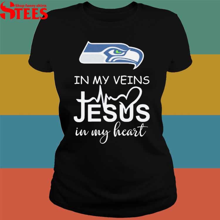 Seattle Seahawks Logo 2023 In My Veins Jesus In My Heart shirt - Limotees