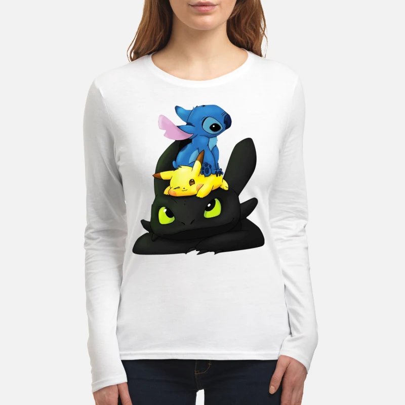 Stitch, Pikachu and Toothless long sleeve